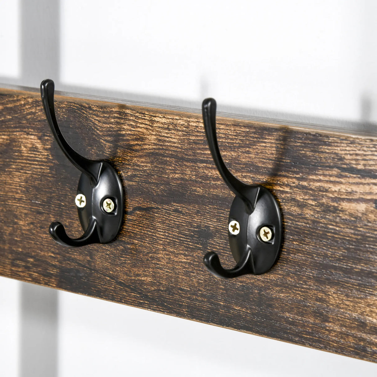 HOMCOM Coat Rack Stand, Free Standing Hall Tree, Coat Stand with Hooks, Bench and Shoe Rack, 100cm x 38.5cm x 185.5cm, Industrial Style, Rustic Brown and Black