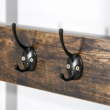 HOMCOM Coat Rack Stand, Free Standing Hall Tree, Coat Stand with Hooks, Bench and Shoe Rack, 100cm x 38.5cm x 185.5cm, Industrial Style, Rustic Brown and Black