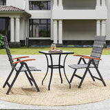 Outsunny 2 Pieces Folding Rattan Garden Dining Chairs with 5-level Reclining High Back, Wood Armrests for Outdoor - Light Grey