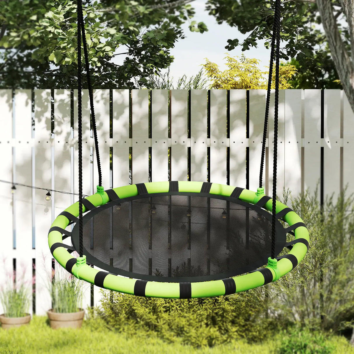 AIYAPLAY 100cm Diameter Kid Nest Swing Seat with Height Adjustable Ropes for Outdoor, Indoor, Black/Green