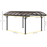 Outsunny 5 x 3(m) Hardtop Gazebo Aluminium Pavilion Carport Garden Shelter Pergola with Polycarbonate Roof, Brown