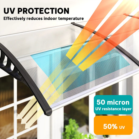Outsunny Front Door Canopy, Outdoor Awning, 303 x 96cm Rain Shelter for Window, Porch and Front/Back Door, Clear
