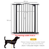 PawHut Pressure Fit Dog Stair Gate No Drilling Safety Gate Auto Close for Doorways, Hallways, 74-80cm Adjustable, 94cm Tall, Black