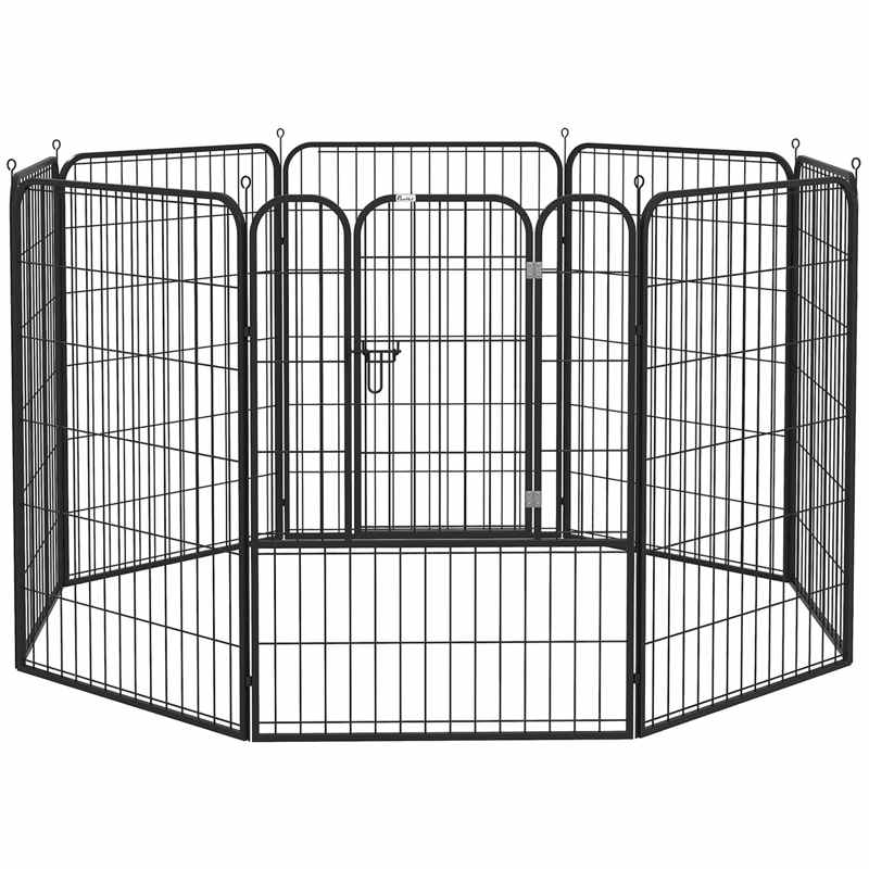 PawHut 8 Panels Heavy Duty Puppy Playpen, for Large, Medium Dogs, Indoor and Outdoor Use - Black