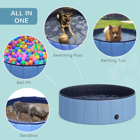 PawHut Dog Paddling Pool, Foldable Dog Pool, Leakproof & Hard Plastic, Portable Pet Bathtub with Non-Slip Base & Drainage Hole, for Indoors, Outdoors, Garden, Patio, 100 x 30 cm, Blue