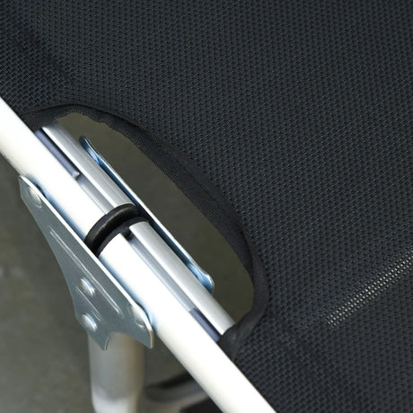 Outsunny Foldable Outdoor Sun Loungers Set of 2, Reclining Lounge Chair Camping Bed Cot with Pillow 4-Level Adjustable Back Aluminium Frame, Black