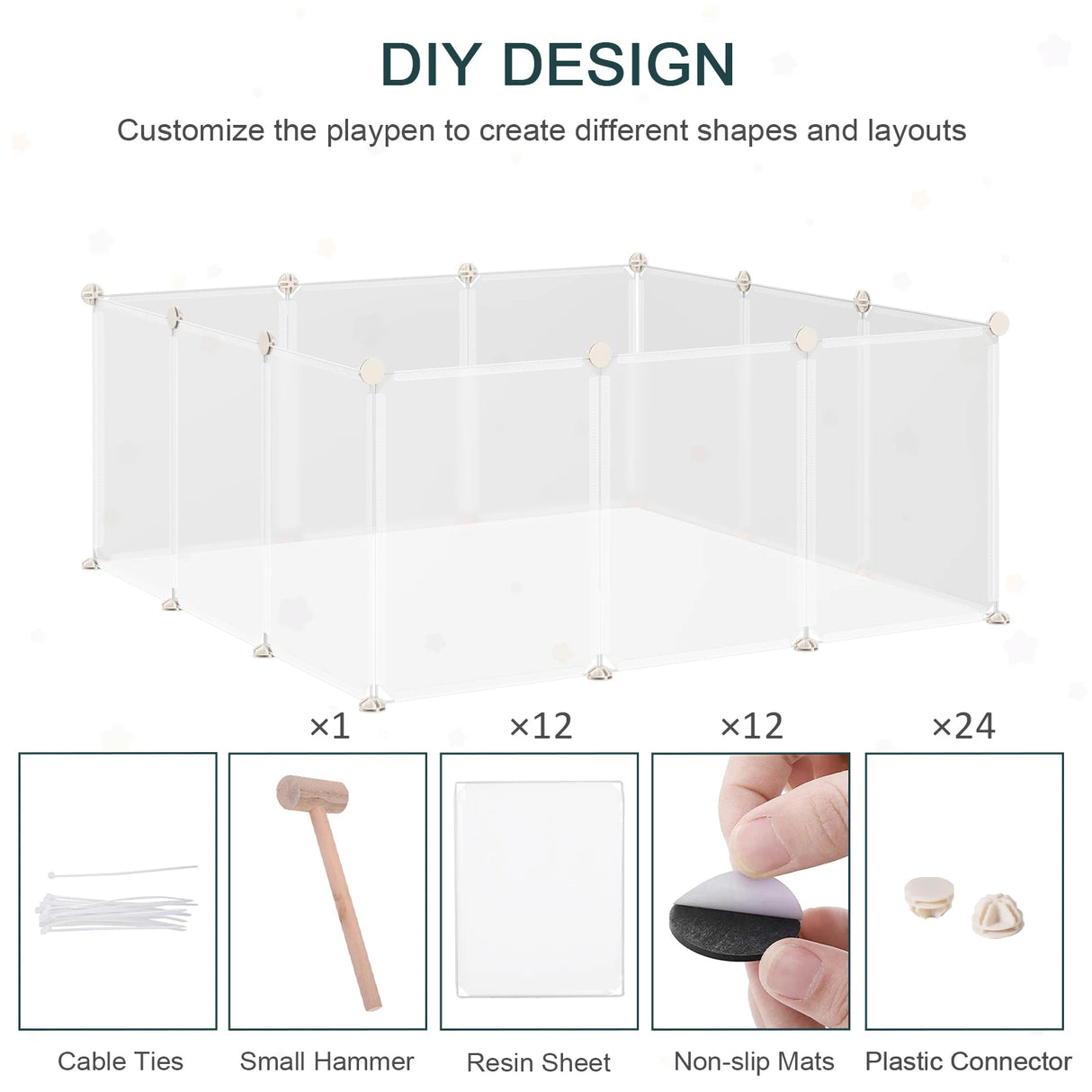 PawHut Pet Playpen DIY Small Animal Cage Open Enclosure Portable Plastic Fence 12 Panels for Hedgehog Guinea Pig White