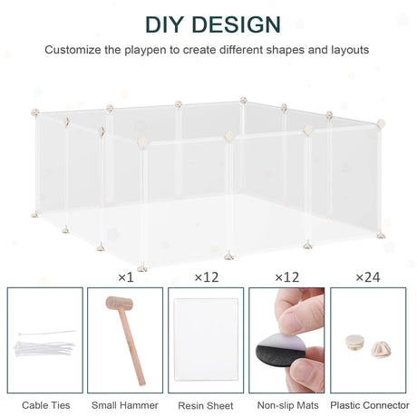PawHut Pet Playpen DIY Small Animal Cage Open Enclosure Portable Plastic Fence 12 Panels for Hedgehog Guinea Pig White