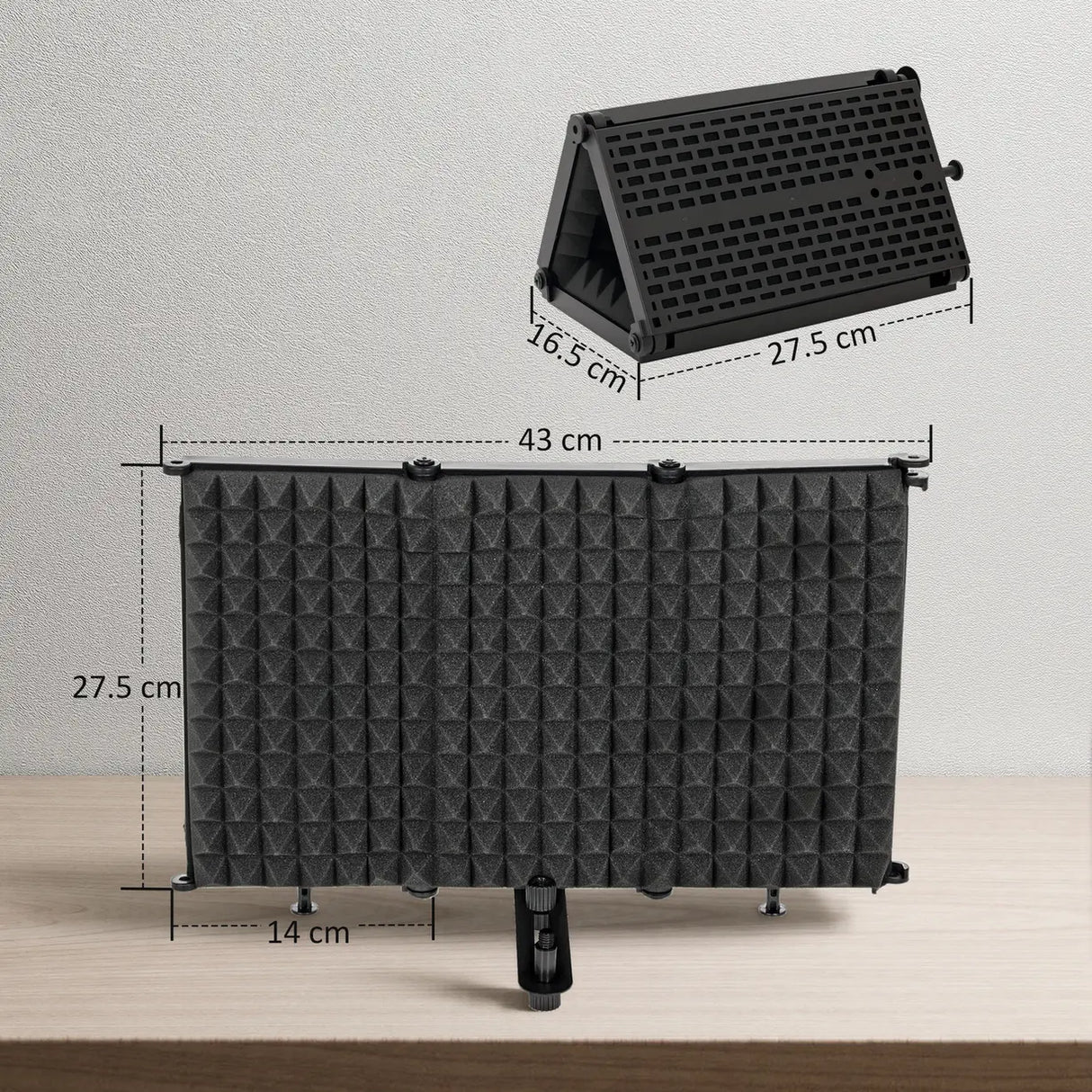 HOMCOM Studio Microphone Isolation Shield, Foldable Adjustable Recording Studio Equipment, 3-Panel High Density Absorbent Foam Shield with 3/8" Threaded Mount, Black