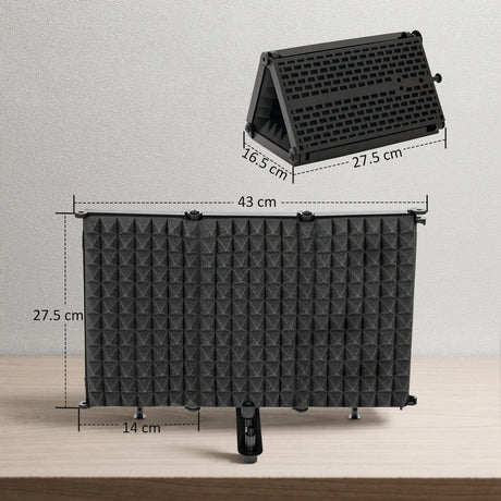 HOMCOM Studio Microphone Isolation Shield, Foldable Adjustable Recording Studio Equipment, 3-Panel High Density Absorbent Foam Shield with 3/8" Threaded Mount, Black