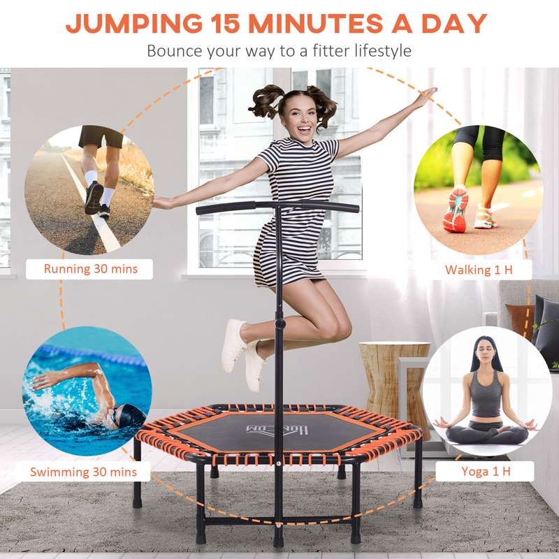 HOMCOM Mini Trampoline W/Adjustable Handle Bar - Black/Orange