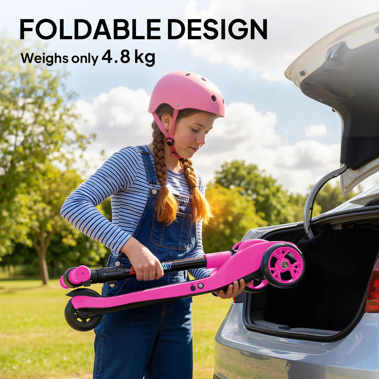 AIYAPLAY Three-Wheel Foldable Electric Scooter for Kids Aged 6-10 Years, Pink