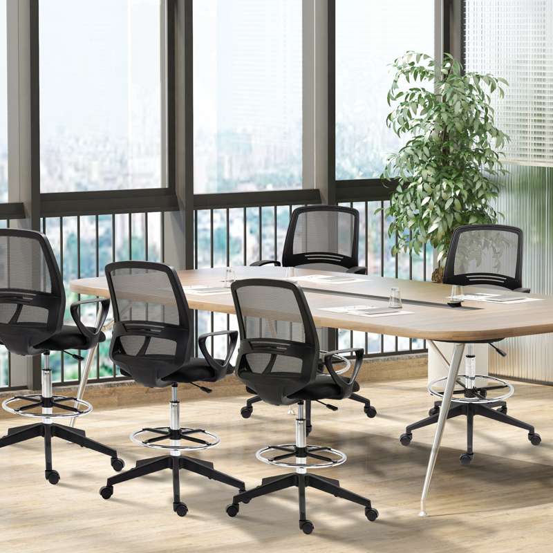 Vinsetto Ergonomic Mesh Back Drafting Chair, Tall Office Chair, Draughtsman Chair with Adjustable Height and Footrest 360° Swivel, Set of 5