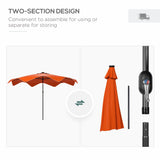 Outsunny Solar Patio Umbrella with LED and Tilt, Outdoor Market Table Umbrella Parasol with Crank, 3 x 3 (m), Orange