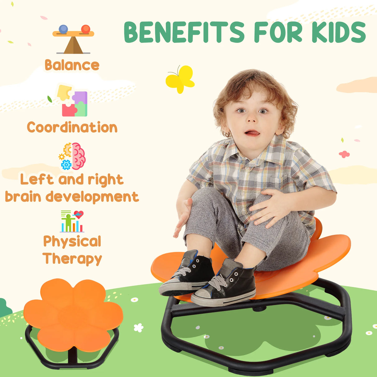 AIYAPLAY Sensory Spinning Chair for Kids, for Coordination, Balance, Orange