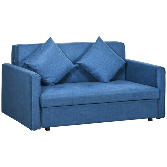 HOMCOM 2 Seater Sofa Bed, Convertible Bed Settee, Modern Fabric Loveseat Sofa Couch with 2 Cushions, Hidden Storage for Living Room, Guest Room, Deep Blue