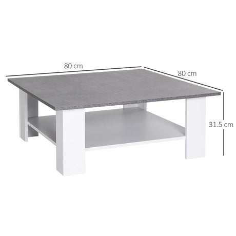 HOMCOM Square Coffee Table, Wooden Coffee Table with Storage, Cocktail Center Tea Table for Home Office, 80W x 80D x 31.5Hcm, Grey and White