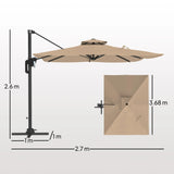 Outsunny 3.7 x 2.7 m Cantilever Parasol w/360 Rotation and Easy Tilt Adjustment, Aluminium Hanging Offset Outdoor Umbrella w/Double Top, Cross Base, UPF50+ Hanging Sun Shade, Black Pole