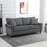 HOMCOM 196cm 3 Seater Sofa, Fabric Sofa with Rubber Wood Legs, Nailhead Trim, 2 Pillows, Small Upholstered Couch Settee for Living Room, Guest Room, Grey