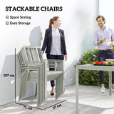 Outsunny Garden Table and Chairs for 6, 7 Pieces Garden Furniture Set with Table, 6 Stackable Chairs and Umbrella Hole Light Grey