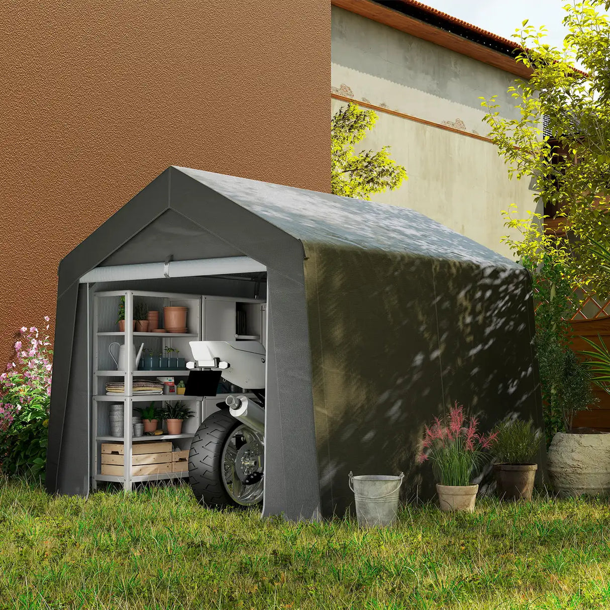 Outsunny 3.6 x 2.1m Portable Outdoor Shed, with Window - Dark Grey