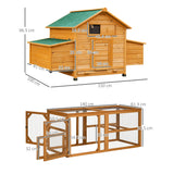 PawHut 2 Piece Wooden Chicken Coop and Run Set, Poultry Run Cage with Nesting Box, Slide-Out Tray, for 4-8 Chickens, Yellow