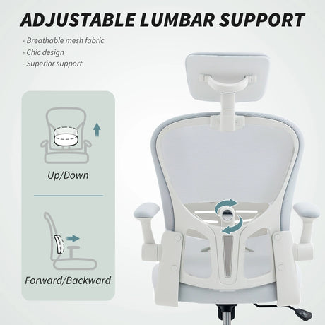 Vinsetto Multi-Adjustable Office Chair, with Lumbar Support, Headrest and Mesh Back - White