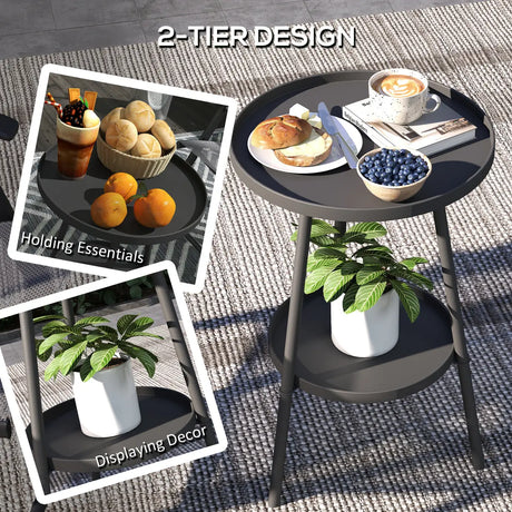 Outsunny Two-Tier Metal Garden Table - Black