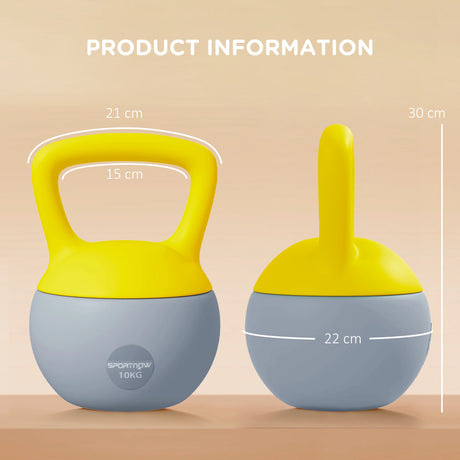 SPORTNOW 10KG Soft Kettlebell, Kettlebell with Non-Slip Handle for Home Gym, Weight Lifting, Strength Training, Yellow/Grey