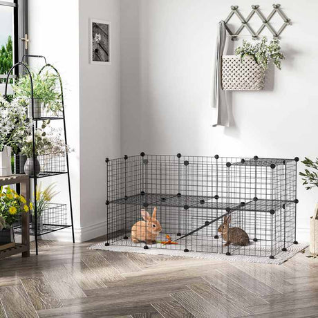 PawHut DIY Pet Playpen Metal Wire Fence Indoor Outdoor Rabbit Small Animals Cage 36 Panel Enclosure Black