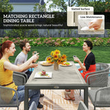 Outsunny Rattan Dining Set, 6 Seater Rattan Garden Furniture Set with Acacia Wood Top Rectangle Table, 6 Chairs, Washable Seat Cushions, for Outdoor, Patio, Conservatory, Grey