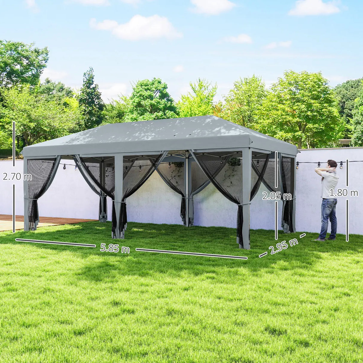 Outsunny 3 x 6m Pop Up Gazebo, Outdoor Canopy Shelter, Marquee Party Wedding Tent with 6 Mesh Walls and Carry Bag, Grey