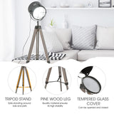 HOMCOM Industrial Style Adjustable Tripod Floor Lamp for Living Room Bedroom, Vintage Spotlight Reading Lamp with Wood Legs, 115-155cm, Grey