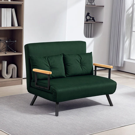 HOMCOM 4-in-1 Velvet-Feel Double Sofa Bed, with Pillows - Green