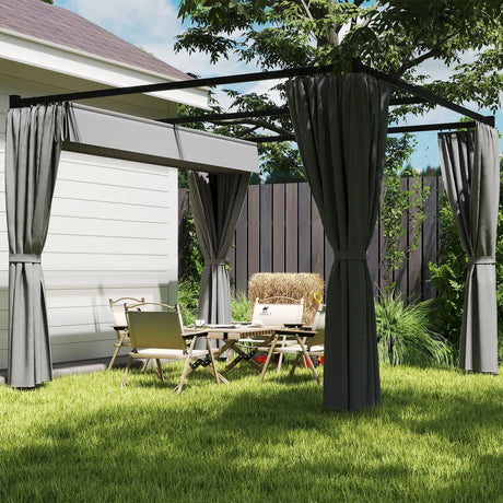 Outsunny 3 x 3m Moving Canopy Metal Pergola, with Curtains - Grey