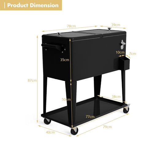 76 litre Outdoor Ice Chest Cooler Trolley-Black