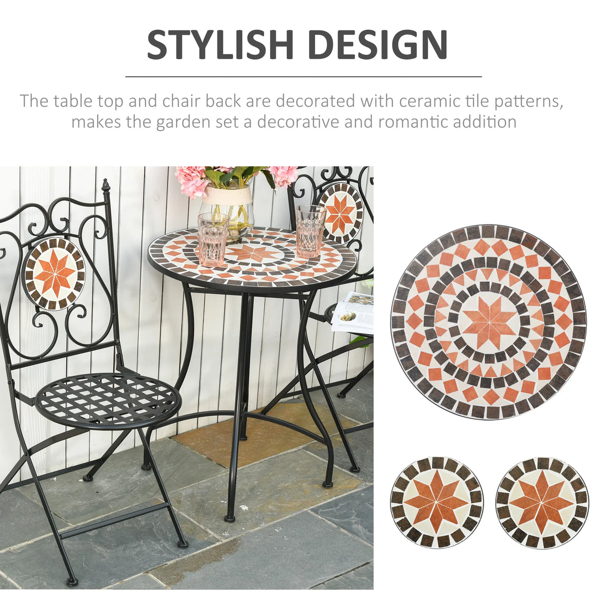 Outsunny Three-Piece Mosaic Bistro Table Set - Multicoloured