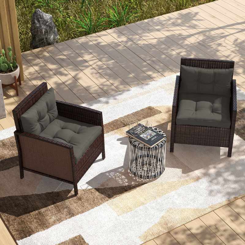 Outsunny 2-Piece Seat Cushions Back Pillows Replacement, Patio Chair Cushions Set for Indoor Outdoor, Charcoal Grey