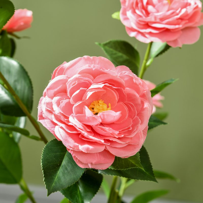 HOMCOM 2 Pieces Decorative Artificial Plants Camellia Flower with Pot, Fake Plant for Home Indoor Outdoor Decor, 95cm, Pink