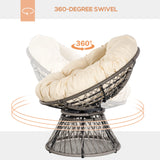 Outsunny 360 Swivel Rattan Moon Bowl Chair Round Lounge Garden Wicker Basket Seat with Padded Cushion Oversized for Outdoor Indoor, Beige