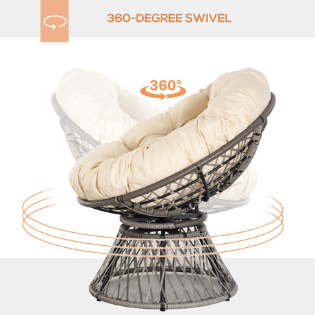 Outsunny 360 Swivel Rattan Moon Bowl Chair Round Lounge Garden Wicker Basket Seat with Padded Cushion Oversized for Outdoor Indoor, Beige