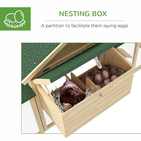 PawHut Large Chicken Coop, Wooden Garden Hen House, Poultry Coops Cages with Run, Nesting Box, Natural Wood Finish