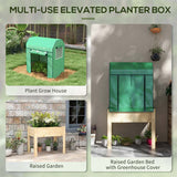 Outsunny Wooden Planter Box with PE Greenhouse Cover and Bed Liner, Raised Garden Bed for Vegetables, Flowers, Herbs