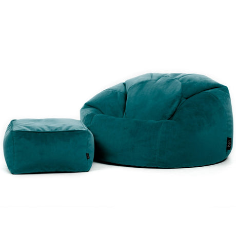 Aurora Velvet Bean Bag - Teal | Bean Bag & Footstool Bundle