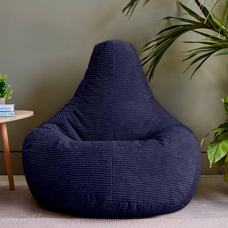 Dalton Cord High Back Bean Bag Recliner - Navy Blue | Set of 2