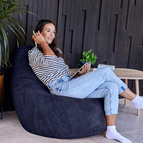 Dalton Cord High Back Bean Bag Recliner - Navy Blue | Bean Bag Only