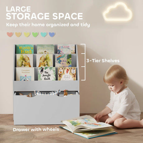 AIYAPLAY Bookcase for Kids with Shelves, Drawer, Bookcase for Bedroom, Playroom, Grey