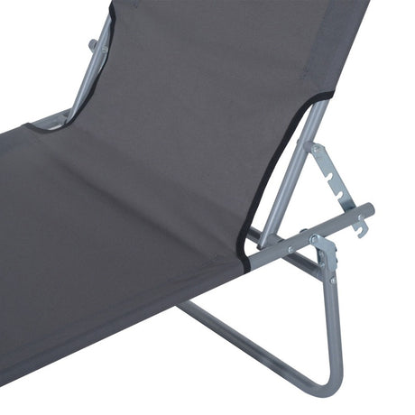 Outsunny 2 Pieces Outdoor Foldable Sun Lounger, 4 Level Adjustable Backrest Reclining Sun Lounger Chair with Angle Adjust Sun Shade Awning for Beach, Garden, Patio, Dark Grey