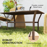 Outsunny Metal Garden Coffee Table, Rectangular Outdoor Side Table with Slatted Tabletop, Foot Pads for Outside, Garden, Balcony, Porch, 91.5 x 55 x 45cm, Brown