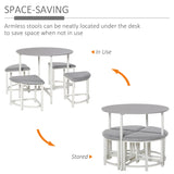 HOMCOM Modern Round Dining Table Set with 4 Upholstered Stools for Dining Room, Kitchen, Grey